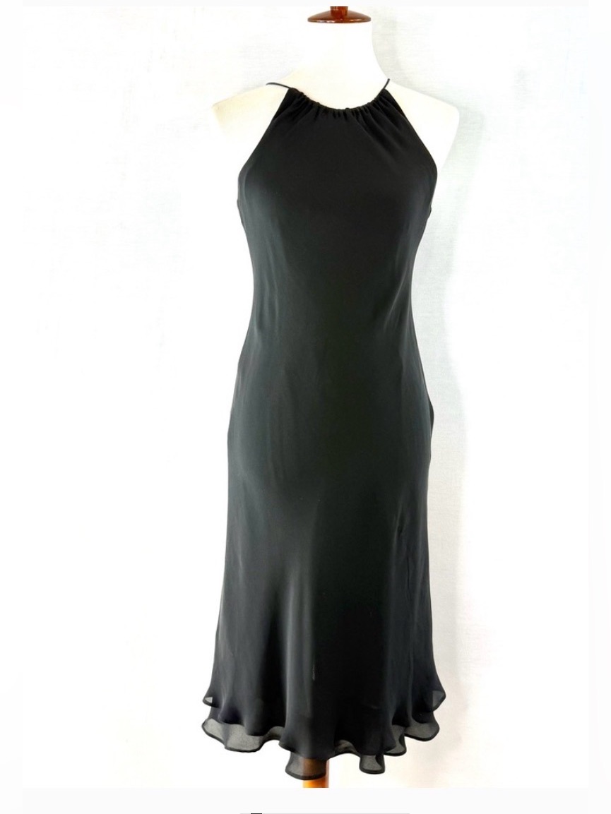 Ann Taylor Black Halter Midi Dress Vintage 100% Silk